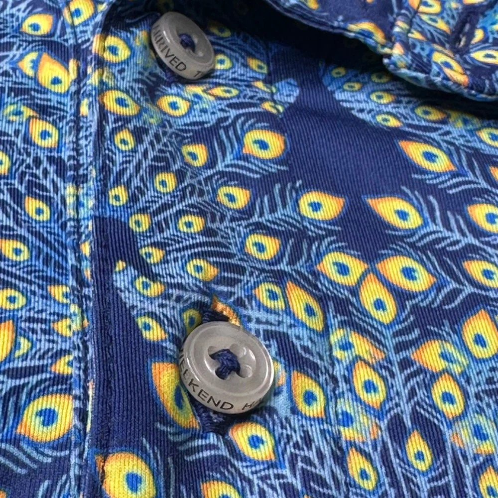 Chubbies Polo Shirt Medium Blue Peacock Feather Print SS24CA1005H Short Sleeve - Picture 9 of 9